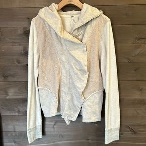 Free People Clementine Cream Lace Asymetrical Hoodie Jacket Snap Button